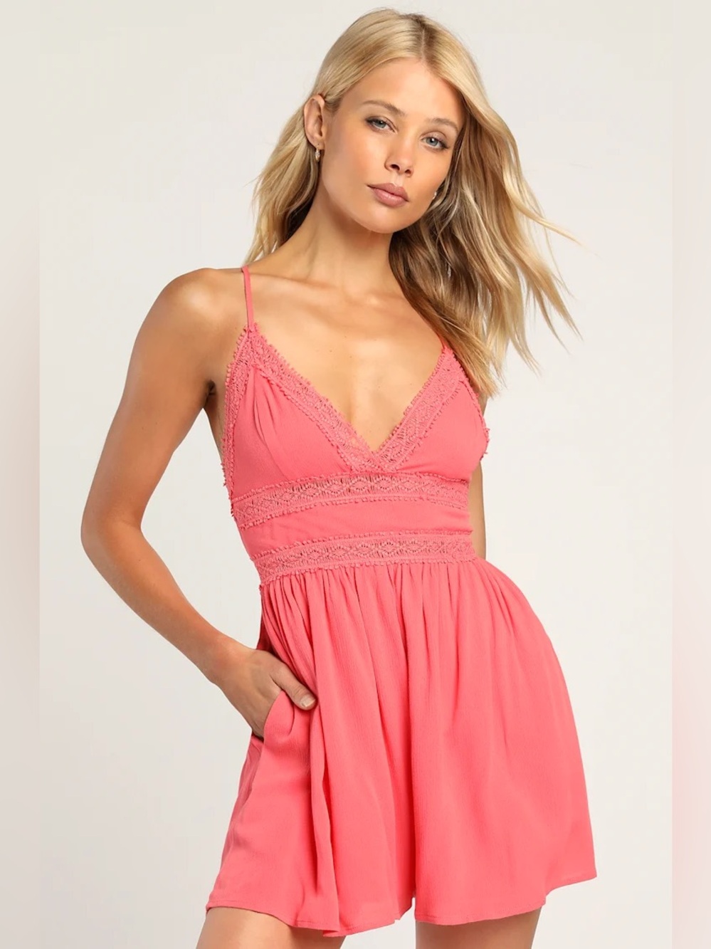 NWT Lulus Endless Afternoons Coral Pink Backless Romper XL